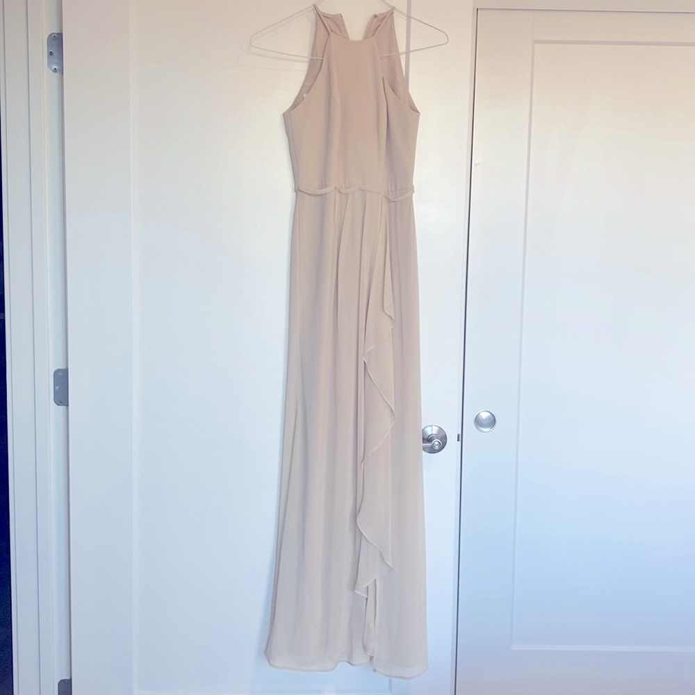David’s Bridal bridesmaid champagne maxi dress. Dress size 2